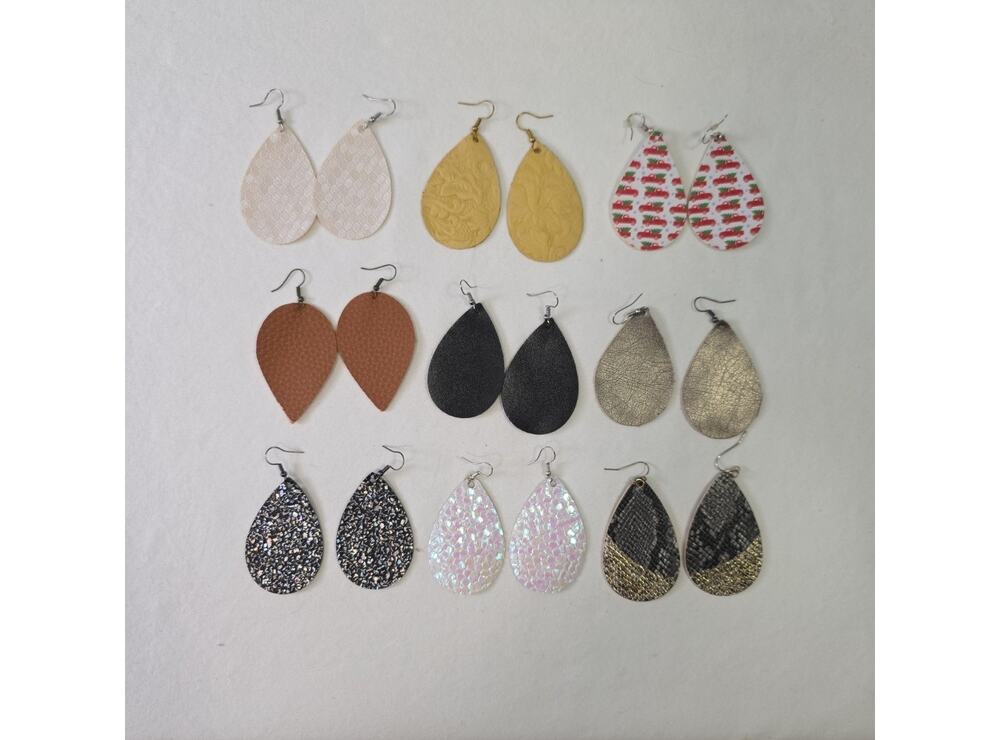 Lot Of 9 Pairs Earrings Teardrop Cloth Faux Leather Dangle Drop Colorful Pierced